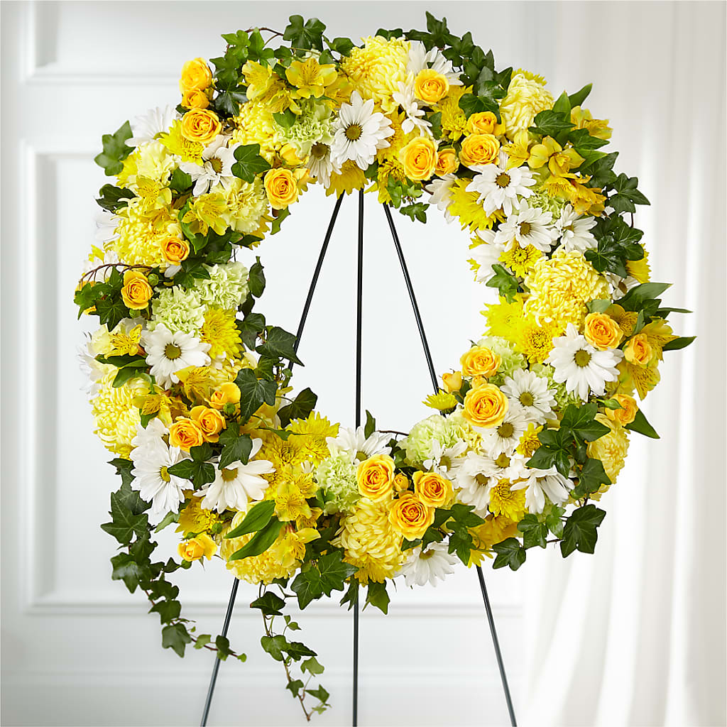 Golden Remembrance Wreath – LATE BLOOMERS FLORAL & GIFT LLC, Willmar MN