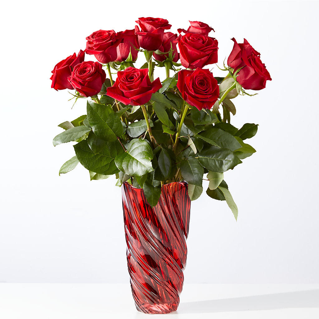 Classic Love Red Rose Bouquet with Luxe Swirl Vase – LATE BLOOMERS FLORAL & GIFT LLC, Willmar MN