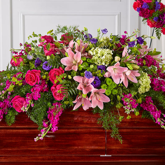 Radiant Tribute Casket Spray – LATE BLOOMERS FLORAL & GIFT LLC, Willmar MN