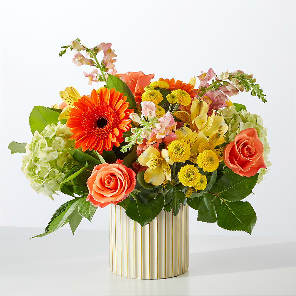 Autumn Sunshine Bouquet with Ivory Vase – LATE BLOOMERS FLORAL & GIFT LLC, Willmar MN