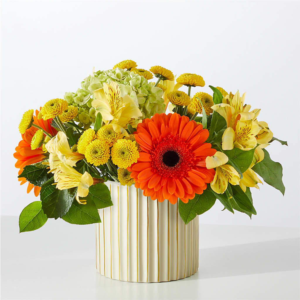 Autumn Sunshine Bouquet with Ivory Vase – LATE BLOOMERS FLORAL & GIFT LLC, Willmar MN